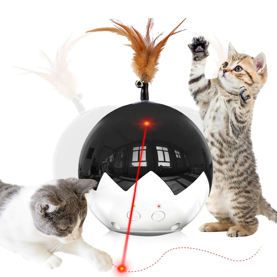 Ficuswin Cat Laser Toy Automatic 3 in 1 Interactive Cat Feather Toy Tumbler Ball Toy for Indoor Kitten 3 Modes Laser with 360 Irregular Rotation USB Rechargeable Laser Safe - Ayora Pets