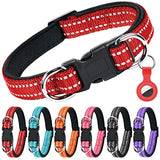 AUAUY Reflective Nylon Dog Collars Adjustable Classic Pet Collars with Soft Neoprene Padding Double Security Dual D-Ring and Quick Release Buckle for Small Puppy Medium and Large Dogs (Red-L) - Ayora Pets