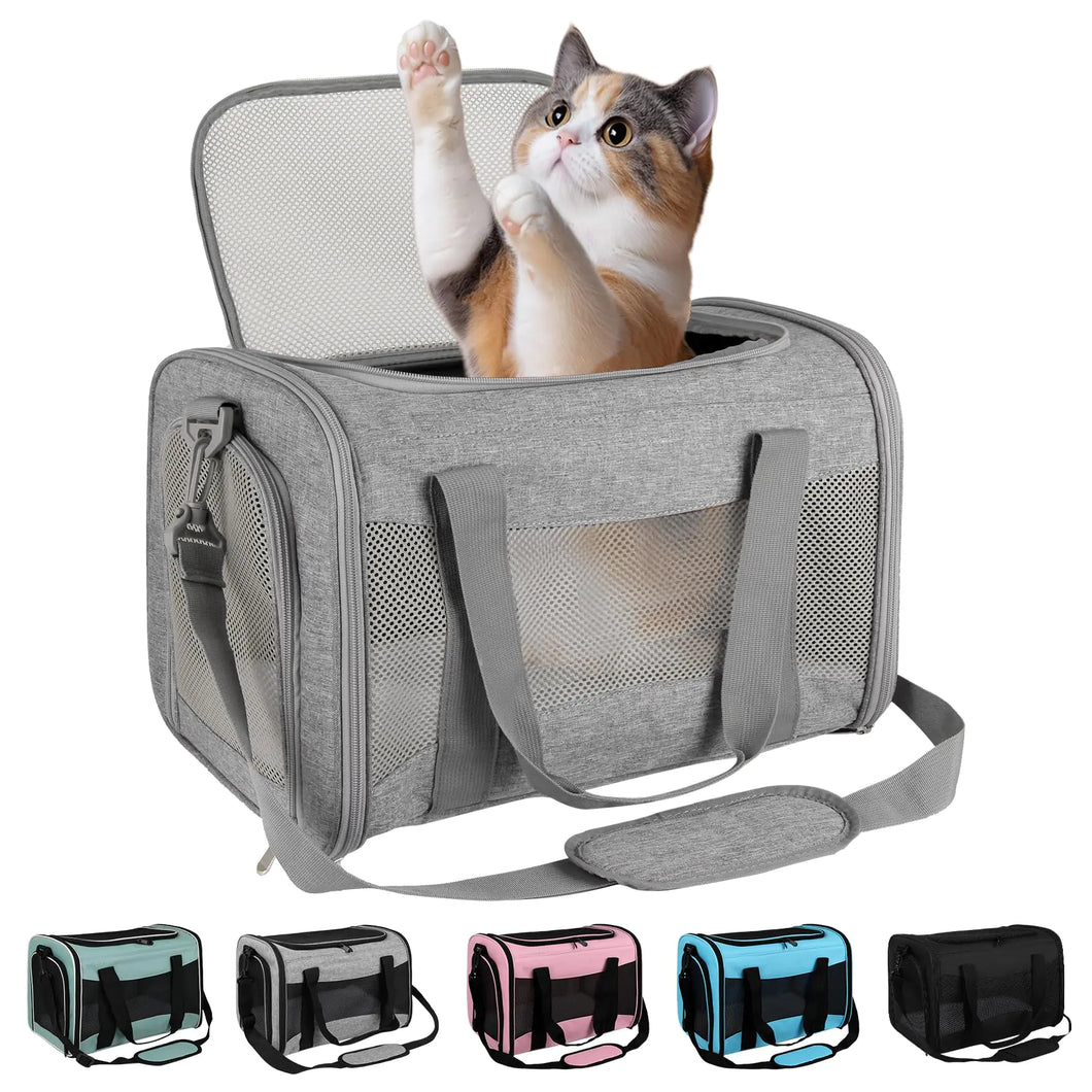 Cat carrier Cat Carrying Case Pet Dog Carrier Soft-Sided Cat Bag Airline Approved Pet Travel Carrier Up to 15 Lbs Collapsible Cat Carrier Dog Carrier for Medium Cats Small Cats Dogs (grey 17*11*11) - Ayora Pets