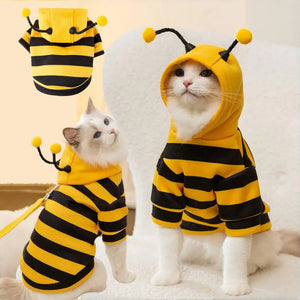 Selena Cat Bee Antennae Costume Hoodies Cute Bee Stripes Dog Kitten Puppy Pet Apparel (X-LargeYellow&Black) - Ayora Pets