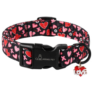 ARING PET Valentines Day Dog Collar-Cute Black Heart Collars for Dogs Adjustable Wedding Heart Puppy Collar Pet Collars Gifts with Quick Release Buckle for Girl&Boy Dogs - Ayora Pets