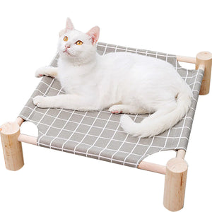 Pozico Cat/Dog Bed Hammock Cat Bed Wooden Dog Elevated Indoor Outdoor Beds Raised Cat Cots Furniture Pet Bed Puppy Bed Portable Breathable Mesh Cat Beds for Small Animals-Grey Grid - Ayora Pets