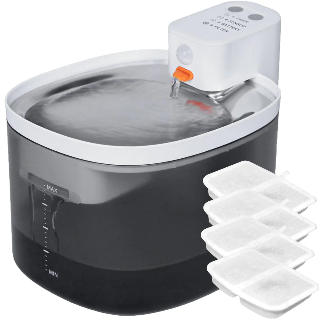 Wireless Cat Water Fountain 105oz/3L Pet Water Fountain - Quiet Dog Water Fountain with Water Level - Flowing Water to Provide Fresh Water- No Sputter Easy Cleaning (White E-3L) - Ayora Pets