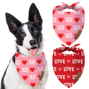 Oritasy Valentines Day Dog Bandanas 2-Pack Triangle Reversible Love Pet Scarves Premium Fabric Red Pink Bandana for All Boys Girls Dogs (X-Large Style 1) - Ayora Pets