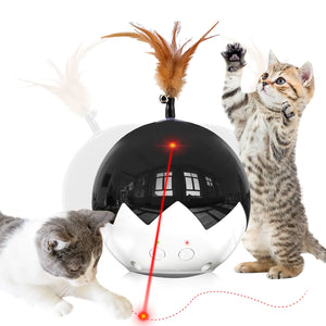Ficuswin Cat Laser Toy Automatic 3 in 1 Interactive Cat Feather Toy Tumbler Ball Toy for Indoor Kitten 3 Modes Laser with 360 Irregular Rotation USB Rechargeable Laser Safe - Ayora Pets