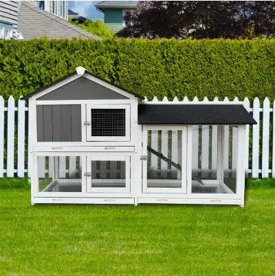 Detachable Pallet Ramp Wooden Outdoor Rabbit Hutch With Walking Cage - Ayora Pets
