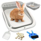 Apatal Collapsible Rabbit Litter Box Shallow Bunny Travel Litter Pan Low Entry Small Animals Potty Tray Trainer Extra Large Pet Toilet for Adult Guinea Pigs Ferrets Chinchillas (Gray) - Ayora Pets