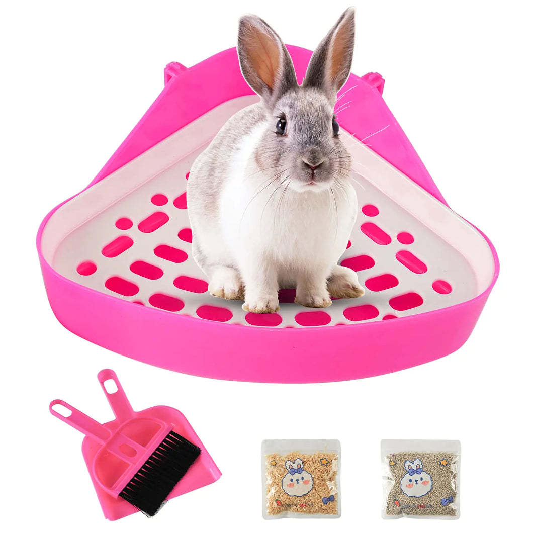 Triangle Rabbit Litter Box Bunny Potty Training Corner Small Animal Toilet Litter Box Pet Toilet Bedding Pee Pan Tray for Baby RabbitGuinea PigsChinchillasFerrets (Pink) - Ayora Pets