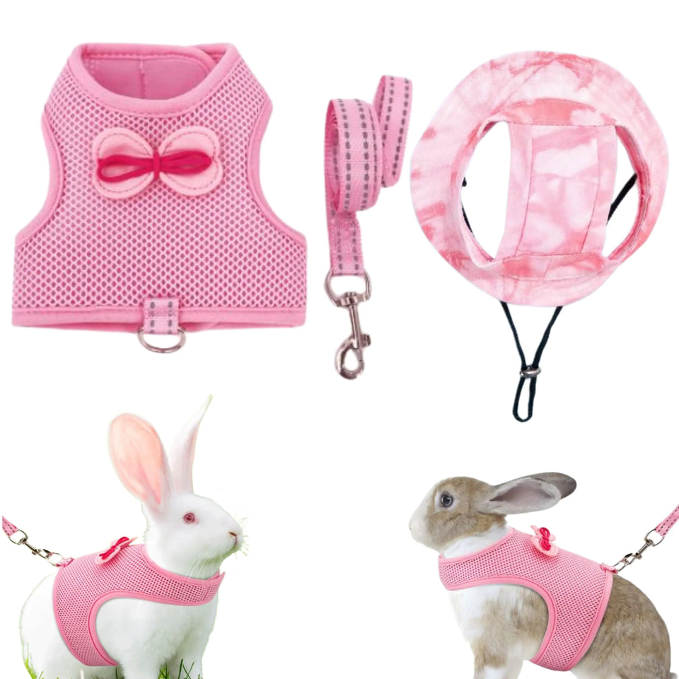 Cute Bunny Harness Leash with Hats for Pet Rabbit Rabbit Harness Bunny Leash for Walking with Hat Rabbit Leash Clothes Bunny Accessories for Rabbits Cat Kitten Puppy Rabbit Accessories (Pink M) - Ayora Pets