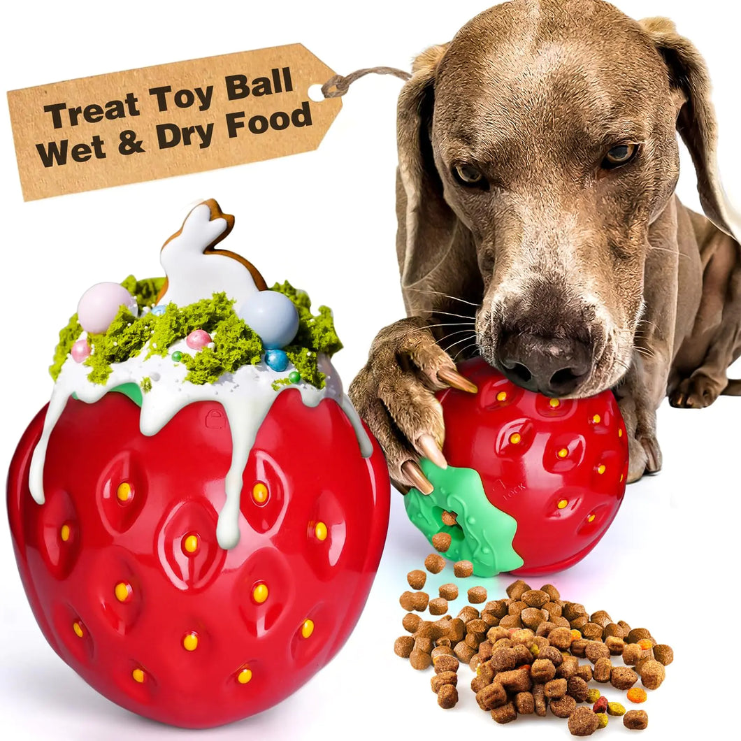 OSORD Treat Dispensing Dog Toys - Dog Treat Dispenser Toy Large Chew Toy Dog Enrichment Toys Dog Treat Ball Freezable Fillable Strawberry Interactive Dog Puzzle Toy For Puppy Large Medium Small Dogs - Ayora Pets