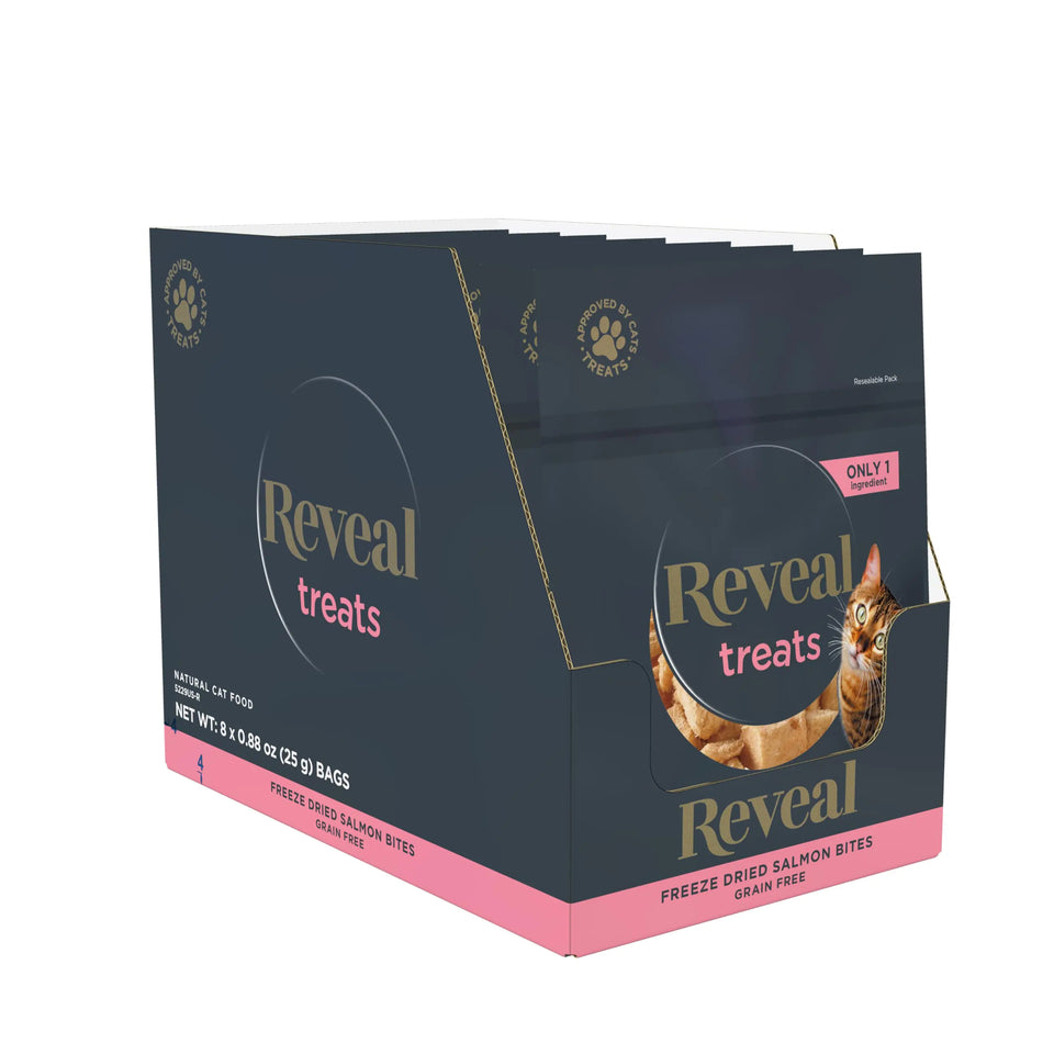 Reveal Natural Cat Treats 8 Count Single Ingredient Treats for Cat Grain Free Freeze Dried Salmon 0.88 oz Bags - Ayora Pets