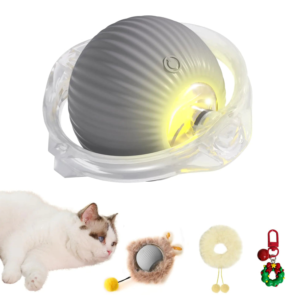 Pawlytek Smart Interactive Cat Toy Ball - Plush Smart Automatic Cat Toy with Light Interactive Cat Toy for Indoor Cats Cat Interactive Toy for Indoor Cats USB Rechargeable Auto On/Off(Grey) - Ayora Pets