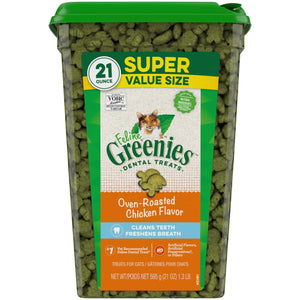 FELINE GREENIES Natural Dental Care Cat Treats Oven Roasted Chicken Flavor 21 oz. Tub - Ayora Pets