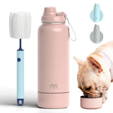 Miracle Pets Portable Dog Water Bottle with Bowl Attached 32oz Insulated Stainless Steel Water Bottles for Sports Hiking Easy Handle Dog Travel Accesories Portable Dog Bowl (Misty Rose) - Ayora Pets