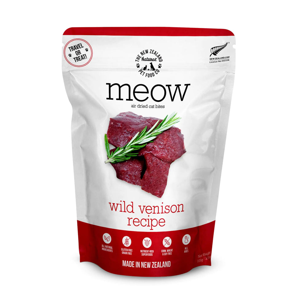 The New Zealand Natural Pet Food Co. Meow Air Dried Cat Food - Venison Recipe High Protein Dry Cat Food Use as a Complete Diet Topper Mixer or as Cat Training Treats All Life Stages3.5 oz - Ayora Pets