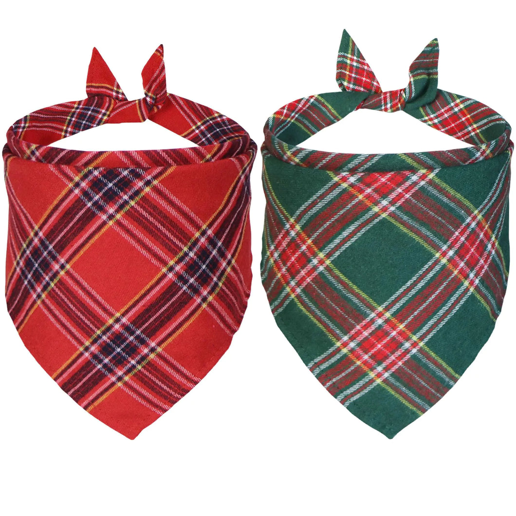 JOTFA 2 Pack Christmas Dog Bandanas Multi Sizes Plaid Dog Christmas Bandana Scarf Holiday Christmas Bandanas for Large Extra Large Dogs (Christmas-2 X-Large) - Ayora Pets