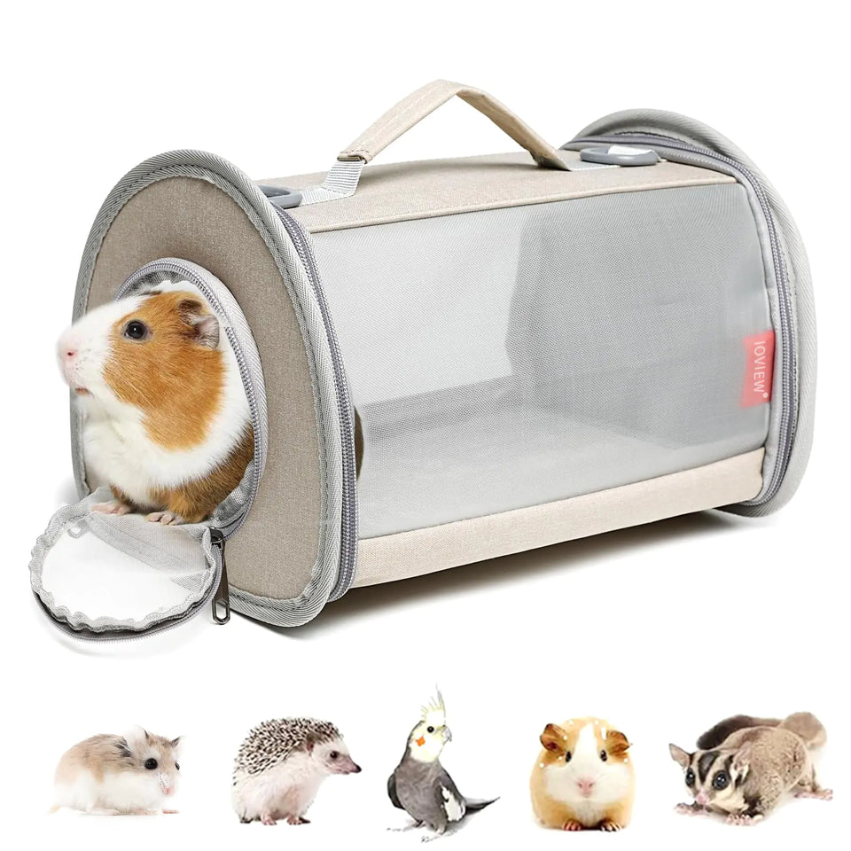 Ioview Guinea Pig Carrier Travel Small Animal Carrier Bag Lizard Bird Rabbit Carrier Cage Squirrel Breathable Bag Portable Travel Hamster Small Pet Hangbag (Small Khaki) - Ayora Pets