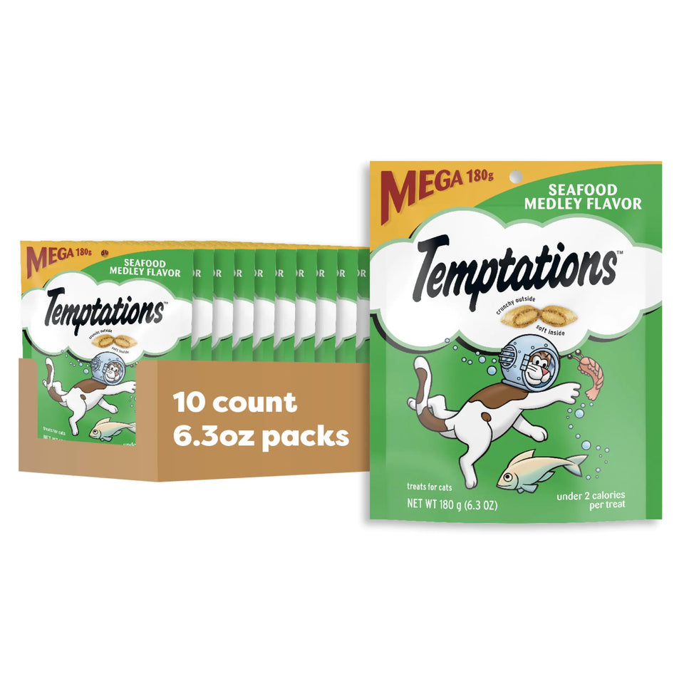 TEMPTATIONS Adult Cat Treats Seafood Medley Flavour 180g (10 Pack) - Ayora Pets