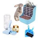 HERCOCCI PET Feeder and Water Bottle Set Large Blue (500ml) Durable Hay Food Bin Feeder Food Bowl Gravity-Fed Water Dispenser for Rabbit Guinea Pig Chinchilla - Ayora Pets