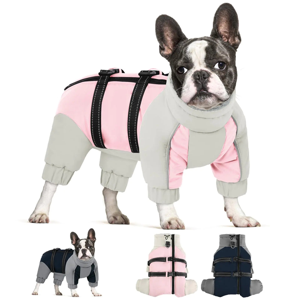 SUNFURA Full Body Dog Coat for Small Dogs Warm Fleece Dog Jacket Four-Legged Dog Winter Coats with Leash Ring Reflective Turtleneck Dog Snowsuit Puffer Dog Snow Jackets for Small Medium Dogs - Ayora Pets