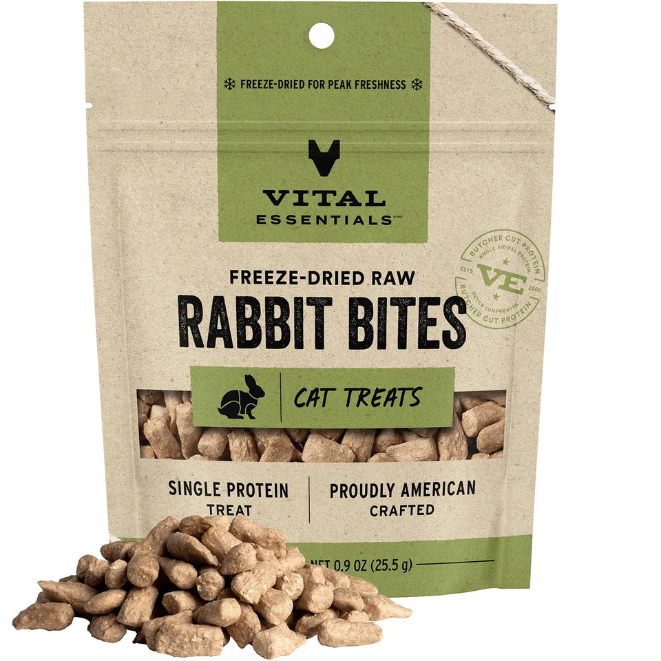 Vital Essentials Freeze Dried Raw Cat Treats Rabbit Bites 0.9 oz - Ayora Pets