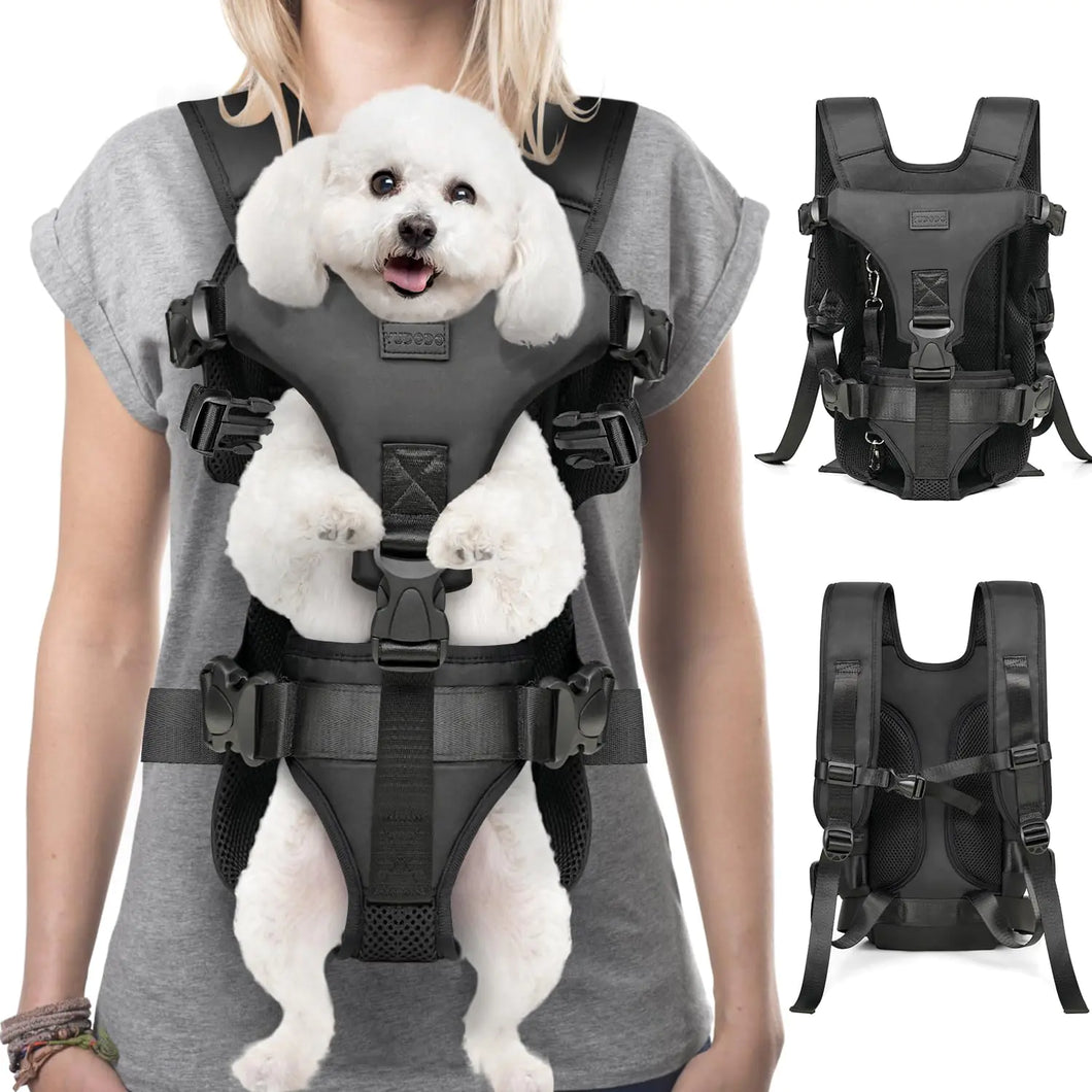 YUDODO Dog Backpack Carrier with Adjustable Safety Buckle Easy-fit Pet Dog Front Carrier for Small Medium Dog Legs Out Dog Chest Carrier for Traveling Walking Cycling (Medium Black) - Ayora Pets