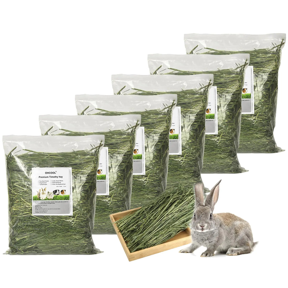 Ohcool Timothy Hay Premium Hay for Rabbits Guinea Pig Chinchilla- Natural Fresh Hay Hand Selected 6.6LBS (1.1lbs 6 Pack) - Ayora Pets