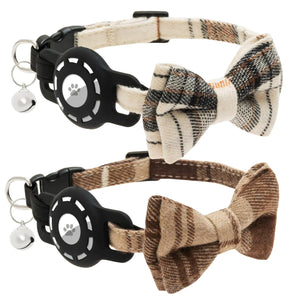 ZEEMIAS Cat Collar with Airtag Holder 2 Pack Bow Tie Cat Collars with Bells for Boy and Girl Cats & Kitten Indoor Outdoor Adjustable Soft Cute Pet Collars - Ayora Pets