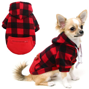 Mrcopetal Dog Hoodie Plaid Dog Clothes Sweatshirt Puppy Sweater Soft Brushed Fleece Hoodies for Dog with Zipper Pocket Dog Winter Coat Cotton Pet Hoodie Small Large Dogs XS - Ayora Pets